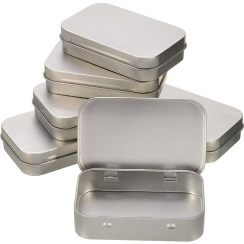6pcs Small Metal Storage Box Tin Silver Hinged Box Case Organizer For Money Coin Candy Key DIY Craft Container