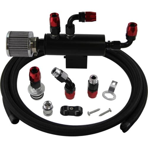 Oil Catch Can Reservoir Breather Filter Hose Fittings Kit For Honda Acura VTEC Black / Silver