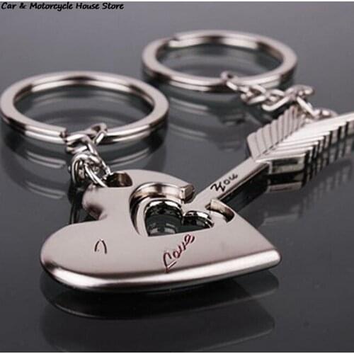 1 Pair Hot Sale Silver Couple Heart Keychain Alloy Men Women Car Arrow Bow Love Keyrings Couples Keychain For Gift