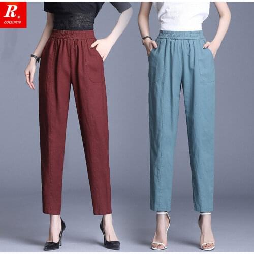 Women Pants Pure Harem Pants For Women SpringSummer Artificial Linen Cropped Pants Straight Casual Tappered Pantalones De Mujer
