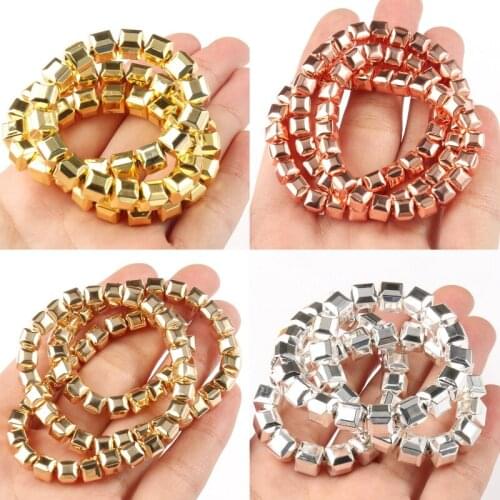 3mm/4mm/6mm/8mm Gold Silver Color Natural Stone Hematite Beads Cube Square Shape Loose Spacer Beads For Diy Jewelry Making 15