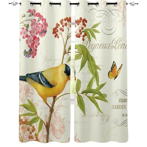 Animal Oriole Butterfly Flowers Leaves Windows Curtains For Living Room Bedroom Decorative Kitchen Curtains Drapes Treatments