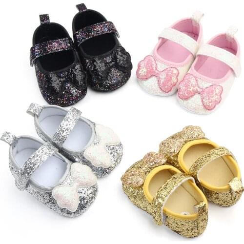 Baby Girl Solid Color Sequins Bowknot Anti Slip Flat Shoes Prewalker Sneakers Comfort Soft Anti-slip Warm Infant Crib Shoes