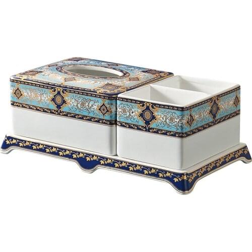 European Ceramic Tissue Box Multi-Function Remote Control Decoration Desktop Light Luxury Storage Pumping Box