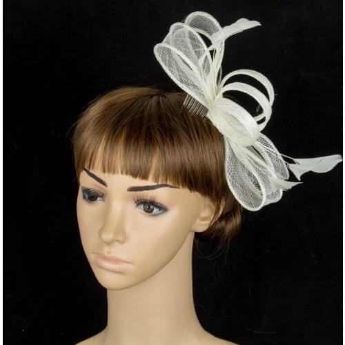 Sinamay Fascinator Headwear Feather Colorful Mesh Occasion Show Hair Accessories Millinery Cocktail Hat Classical Color MYQ072