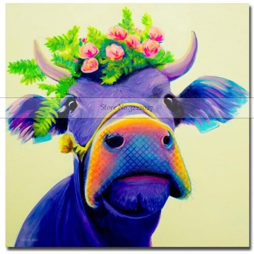 Canvas PaintingHome Decor Wall Art Blue Cow Animal Oil Painting Quardro On Canvas Picture Wall Paintings for Living Room Posters