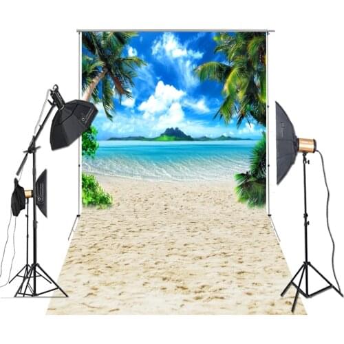 HUAYI Photography Backdrop Outdoor Scene Sandbeach Coconut Tree Blue Sky White Cloud Photo Background For Studio XT-7073
