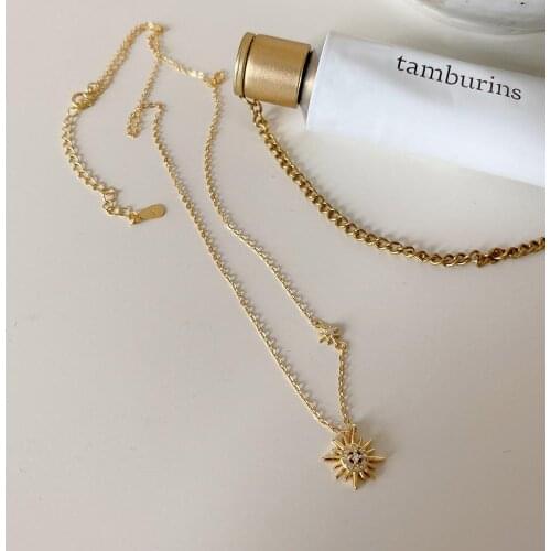 INS 18K Gold Authentic 925 Sterling silver CZ ZIrcon Star Starbust Sparking Pendant Necklace Jewelry TLX925