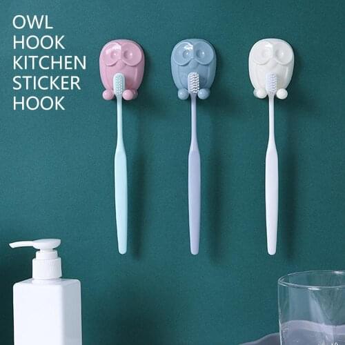 Owl hook Kitchen Sticker Hook Toothbrush Rack Cartoon Key Socket Plug Holder Bathroom Towel Holder Bedroom storage Organizer