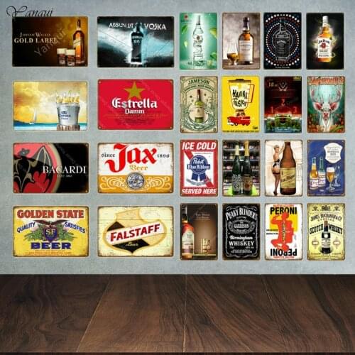 Ice Cold Beer Sign Whiskey Plaque Wine Vintage Wall Sticker For Bar Pub Club Decor Man Cave Decorative Plates YA025