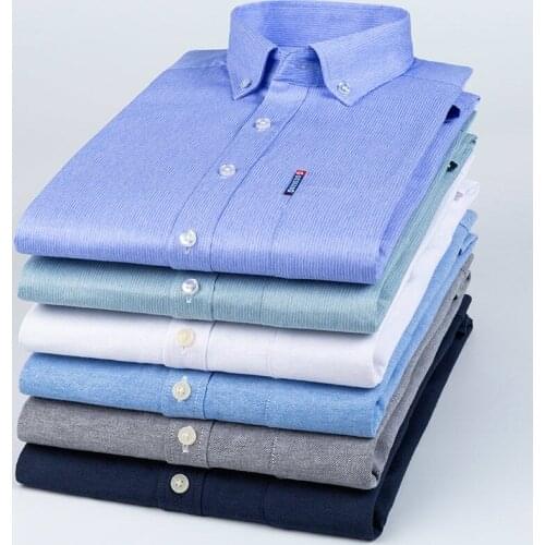 Mens Shirt Oxford Smart Casual Long Sleeve Spring and Autumn Business Solid Striped Shirt Slim Male Social Formal Shirt Soft