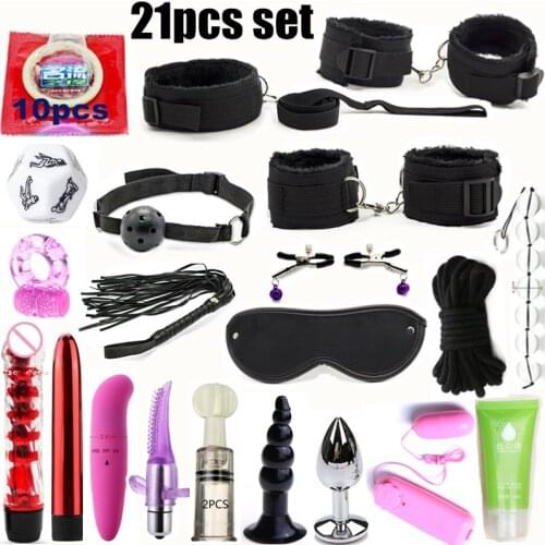 Sex Toys For Couples 21pcs set Bondage Vibrators Set Nylon Restraint BDSM Slave Vibrator Plug Flirt Games Erotic Toys for