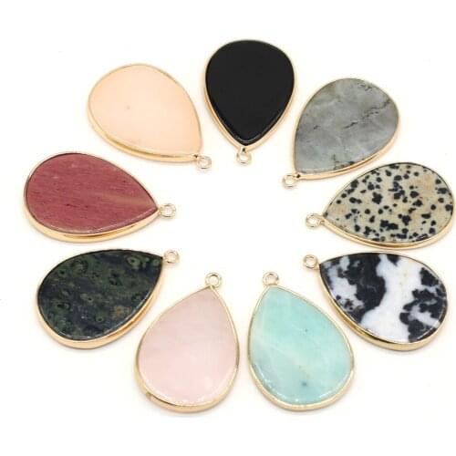 Natural Stone Semi-precious Stone Drop-shaped Green KambabaClear Quartz Pendant DIY Necklace Bracelet Making Jewelry Size26x40mm