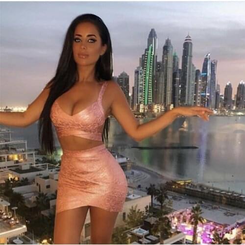 New 2021 Autumn Celebrity Party Multicolor Hot Stamping Camisole Bandage Skirt Sexy Womens 2 Piece Dress Fashion Elegant