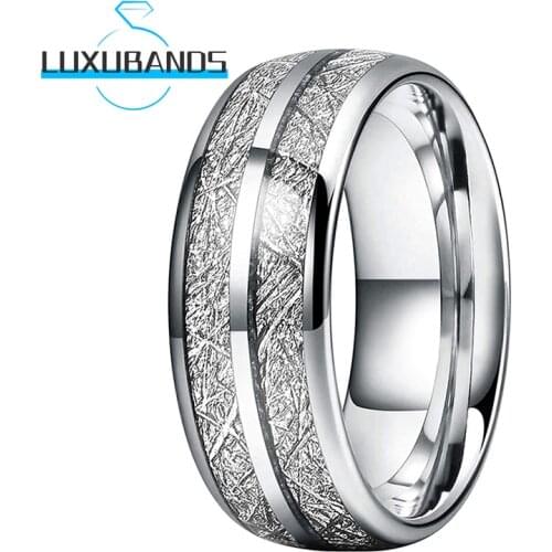 Wedding Rings Engagement Bands 8MM For Womens Mens Two Grooves Meteorite Inlay Polished Finished Comfort Fit