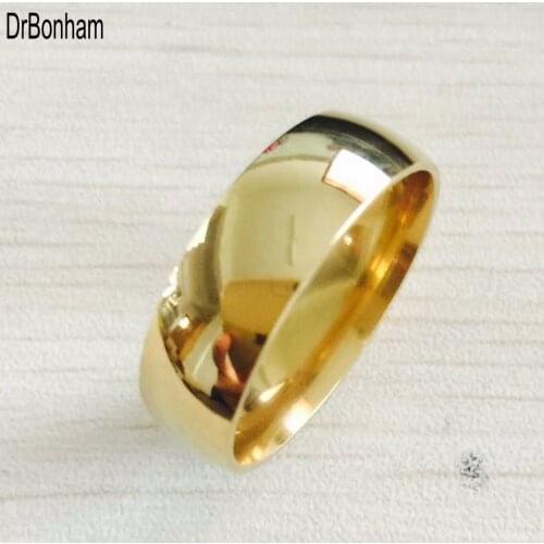 High polish wide 8mm men wedding gold rings Real 22K Gold filled 316L Titanium finger rings for men NEVER FADING USA size 6-14