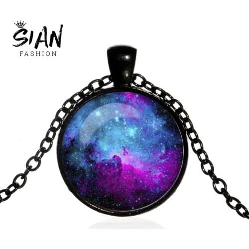 SIAN 2019 New Nebula Space Necklace Handmade Art Photo Crystal Glass Dome Pendant Galaxy Planet Jewelry Birthday Friendship Gift