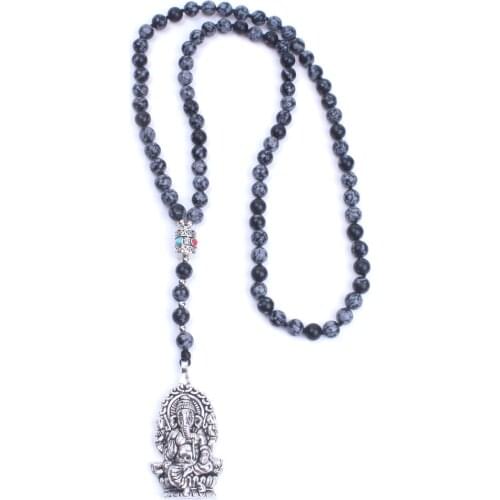 Ganesha Pendant Necklace For Men&women Natural Snowflake Stone Knotted Soft Meditation Amulet Jewelry