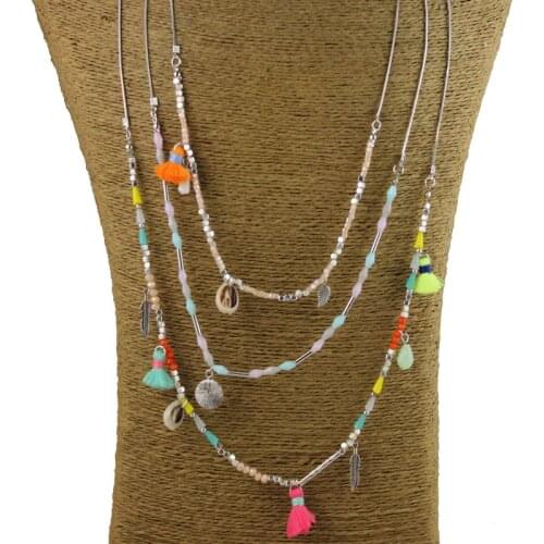New Arrived Fashion Spring Jewelry Colorful Crystal Beads String Chain Bohemia Tassel Lady Dress Beach Holiday Necklace
