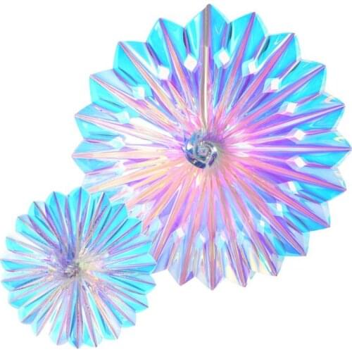 Iridescent Hanging Decorations Round Foil Decorative Folding Fans Rainbow Shine Party Ornaments for Bridal Shower