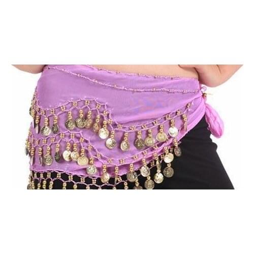Cheap Brand New Women Chiffon Belly Dance Hip Scarf 3 Rows Belly Dancing Belts on Sale 12 Colors