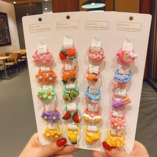 10Pcs/Set Children Cute Cartoon Animals Flower Fruit Elastic Hair Band Girls Baby Lovely Rubber Bands Kids Hair Accessories Gift