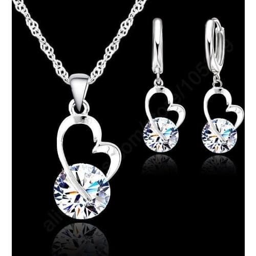 Romantic Hollow Heart Jewelry Sets For Women Love 925 Sterling Silver Cubic Zircon Pendant Hoop Earrings Female Wedding Gifts