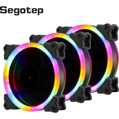 Segotep PC Cooling Fan 12V AURA SYNC PC Case Fan RGB 120mm 4Pin+3PIn RGB Case Fans Dual Halo lights