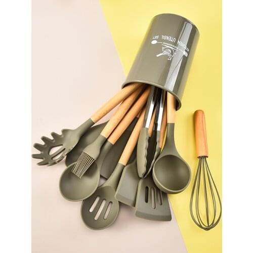 Silicone Wooden Handle Soup Spoon Spatula Brush Scraper Pasta Egg Beater Non-stick Pan Kitchen Cooking Tools Kitchenware