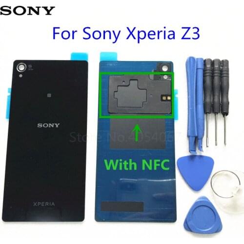 Back Battery Door Housing Glass Cover for Sony Xperia Z3 L55T L55U D6633 D6603 D6653 Rear Glass Cover case + NFC + Tools