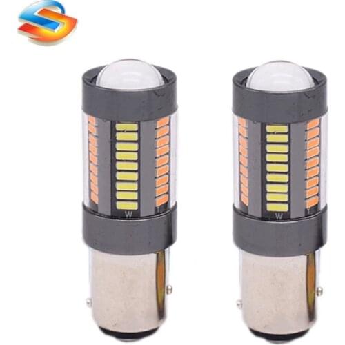 2pcs 1157 Amber White Switchback LED 1157 BAY15D 4014 66SMD Led Turn Signal Bulb Brake Light With Lens DC 12V