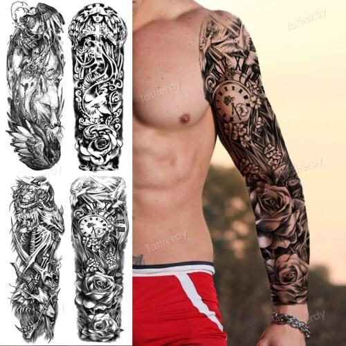 Sleeve tatoo sticker men black big temporary tattoos large full arm sexy body art makeup tattoo sticker waterproof boy man