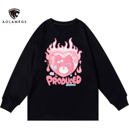 Aolamegs Men Hip Hop Hoodies Casual Sweatshirts for Men Streetwear Loose Pullover Harajuku Printed Hoodie Autumn O-neck Hoody