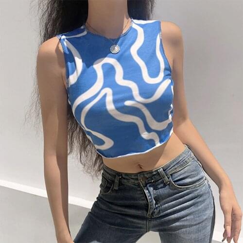 Crop Tops Y2K Summer Women Corset Sleeveless O-neck Streetwear Slim Casual Tank 2021 Female Vintage Camis Printed Sexy Vests
