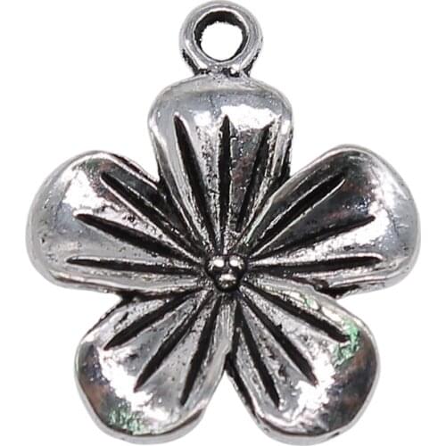 WYSIWYG 4pcs 23x20mm Antique Silver Color Flowers Charms Pendant For Jewelry Making