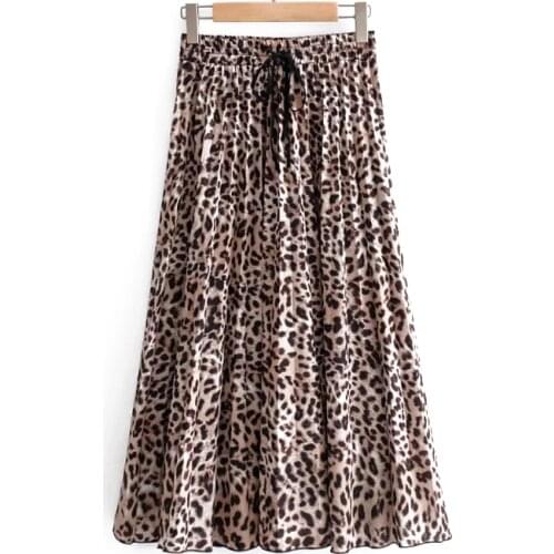 Leopard Print Skirt Women 2019 Spring-Autumn Chic Animal Print Pleated Midi Skirts Ladies High Waist Lovely Skirt Cute Clothes