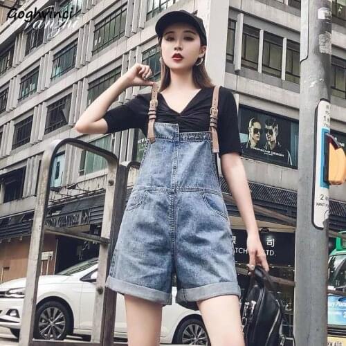Rompers Women Denim Suspender Irregular Roll Up Hem High Waist Streetwear Popular Chic Ulzzang Korean Female Daily Elegant New