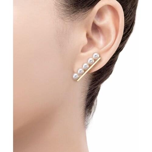 Titanium With 18K Balance Bar Faux Pearl Stud Statement Earrings Women Classic Jewelry Boho Designer Unique Party Elegance Gifts