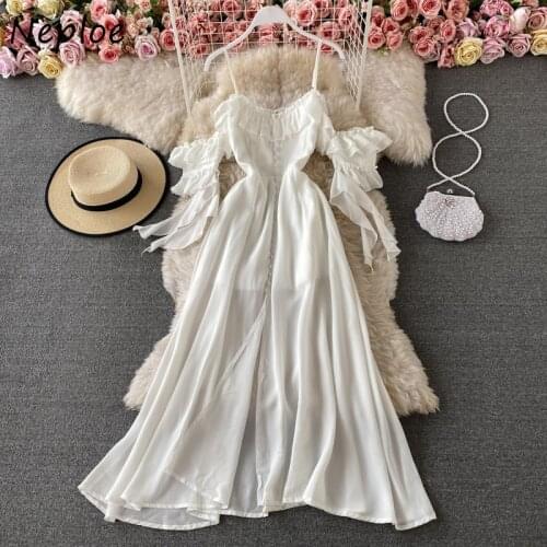 Neploe Sexy Shoulder Strapless Camis Dress Women High Waist Hip A Line Slim Vestido Pullover Short Sleeve White Temperament Robe