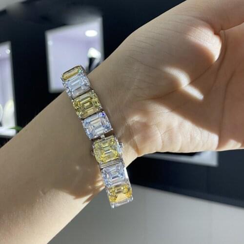 Trendy Luxury 100% 925 Sterling Silver Created Sparkling High Carbon Diamond Party Bracelets For Women Fine Jewelry Gift