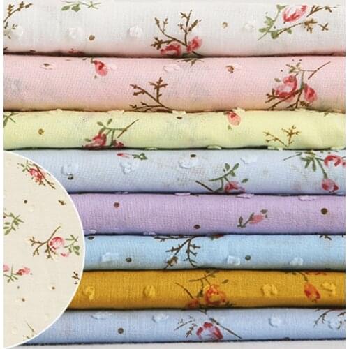 100cm*145cm Elegant Floral Cotton Gauze Polka Dot Fabric For Shirt Dress Kids