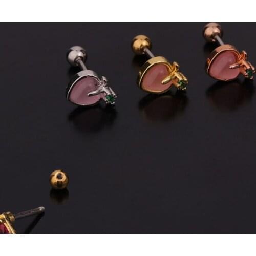 1 PCS Trendy Apple Shape Mirco Pave CZ Ear Studs Cuff Earrings Cute Small Color Zircon Helix Studs Ear Earrings