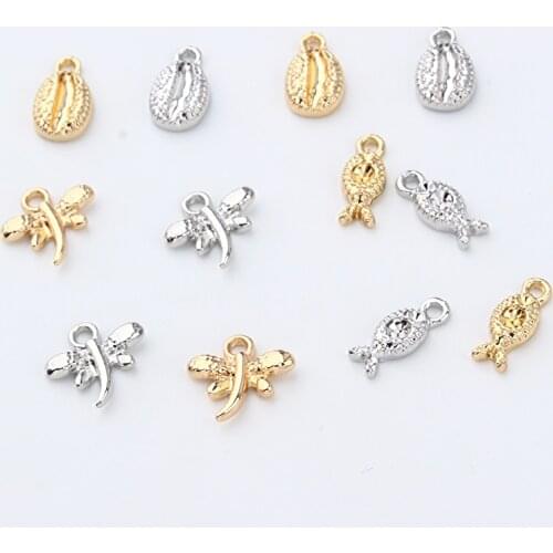 10pcs Small Butterfly Fish Shell Earring Alloy Charms Mini Cute Earrings Eardrop Bracelet Connector Pendant Jewelry Findings