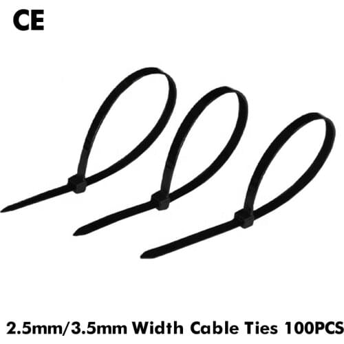 100pcs/bag 2 Color 2.5mmx80mm 2.5mm*100mm Self-Locking Nylon Wire Cable Zip Ties Cable Ties White Black Organiser Fasten Cable