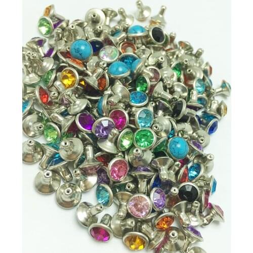 50sets 6mm Mix Color Crystal Rhinestone Silver Rivets Diamante Stud DIY Crafts Clothing Leather Decor Rebite Spikes Glass Button