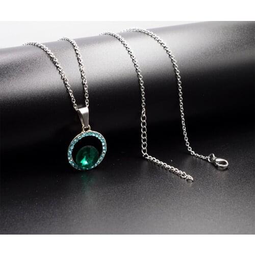 6 colors Birthstone Necklace Natural round Pendant Necklace Quartz Crystal Diy Charm Imitation Zircon Necklace for Women