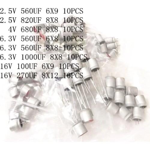80pcs Solid Aluminum Electrolytic Capacitor Kit 2.5V 4V 6.3V 16V 100UF 270UF 560UF 680UF 820UF 1000UF for Computer Mainboard