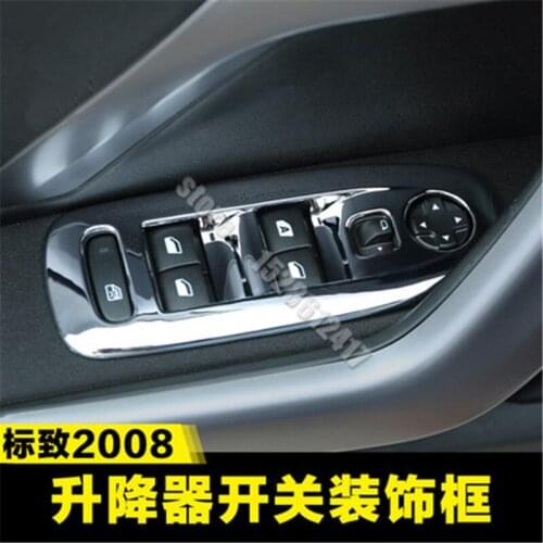 Car styling for Peugeot 2008 2014-2019 ABS Chrome Trim the door window regulator switch decorative frame