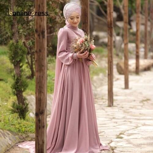 Bbonlinedress Blush Moroccan Caftan Evening Dress Long Muslim Evening Dresses Long Arabic Party dress Long Sleeve Prom Dress