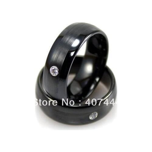 Free Shipping!Wholesales USA Hot Sales E&C Jewelry Mens Black Tungsten Black Engraved w/ CZ Stud Ring His/Her Best Wedding Ring